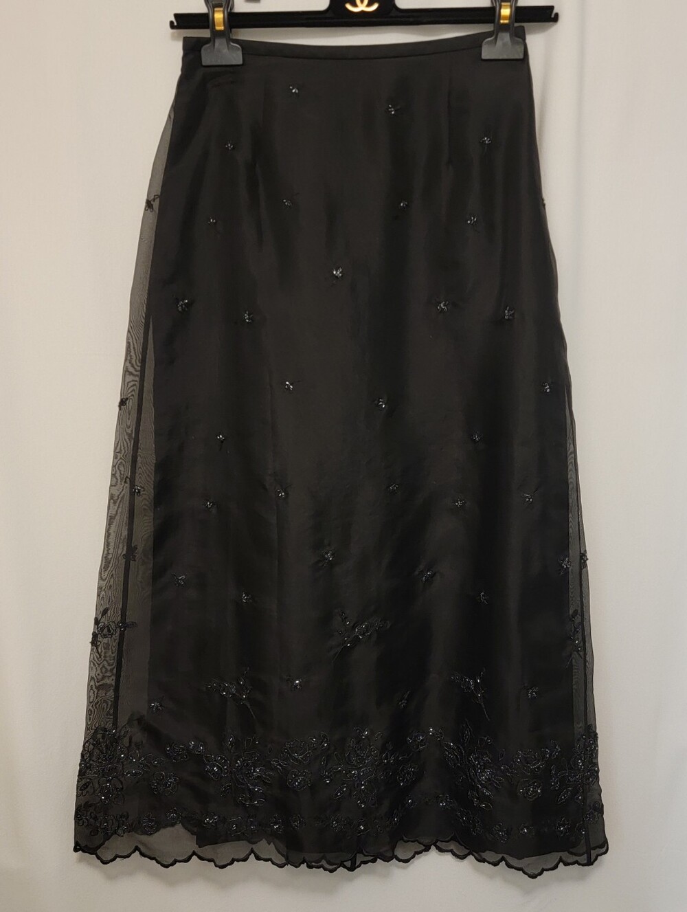 VTG Ann Taylor Silk Black Beaded Skirt  Floral Embroidered Coquette Chic